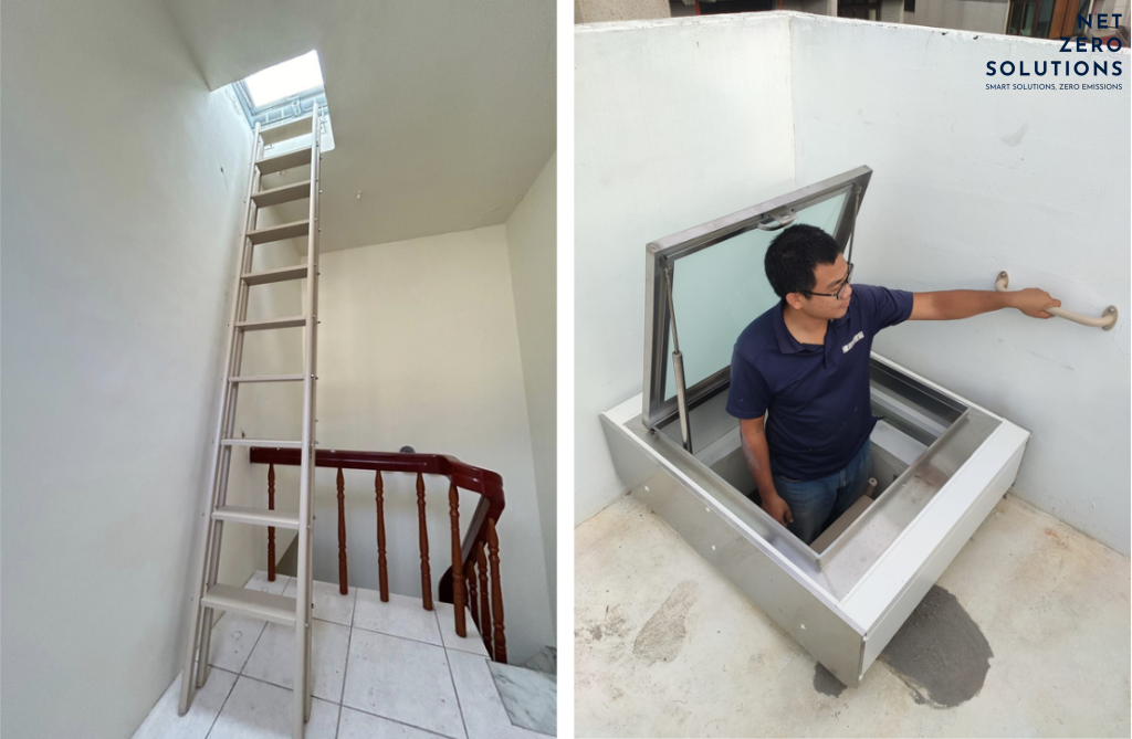 Thang gấp thông minh và nắp cửa thăm trần tạo lên lối thoát hiểm thứ 2 cho ngôi nhà
