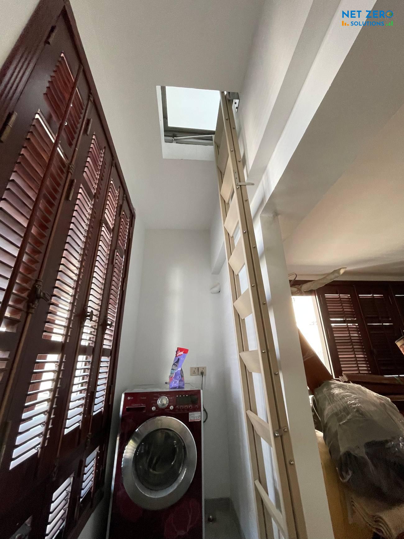 Combo thang gấp âm tường và giếng trời có nắp mở