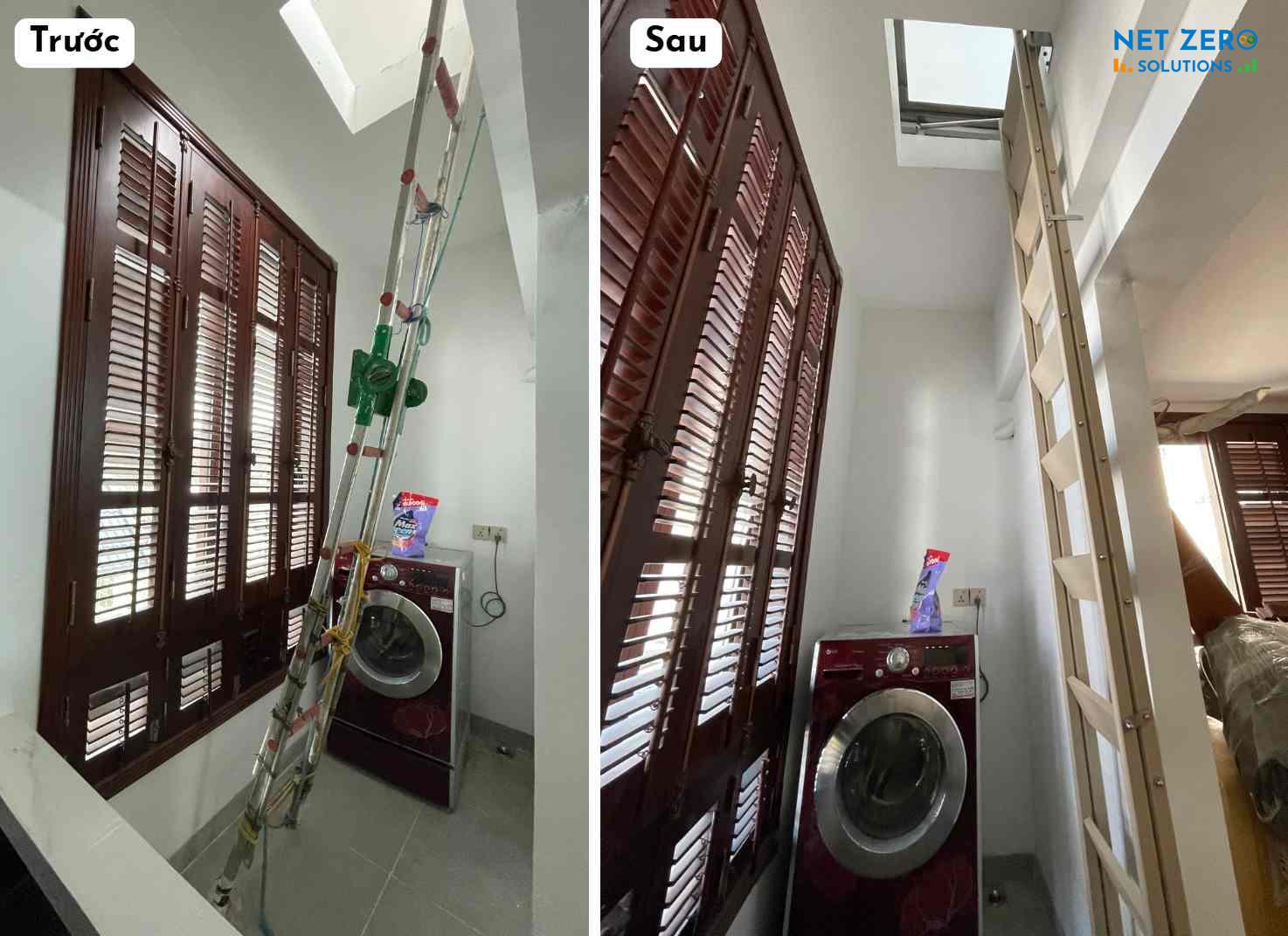 Combo thang gấp âm tường và giếng trời có nắp mở