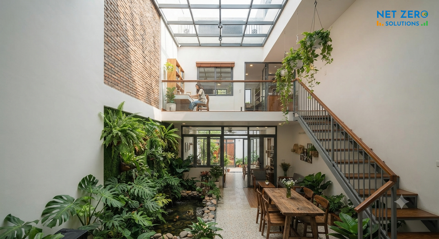nhà gác lửng có giếng trời