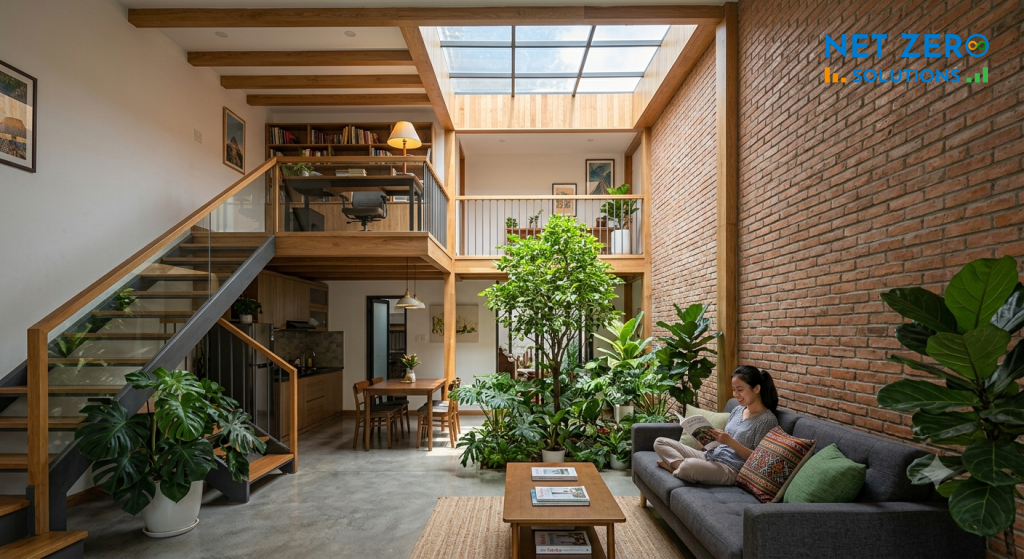 nhà gác lửng có giếng trời