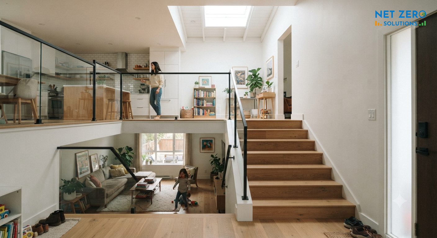 nhà ống lệch tầng có giếng trời